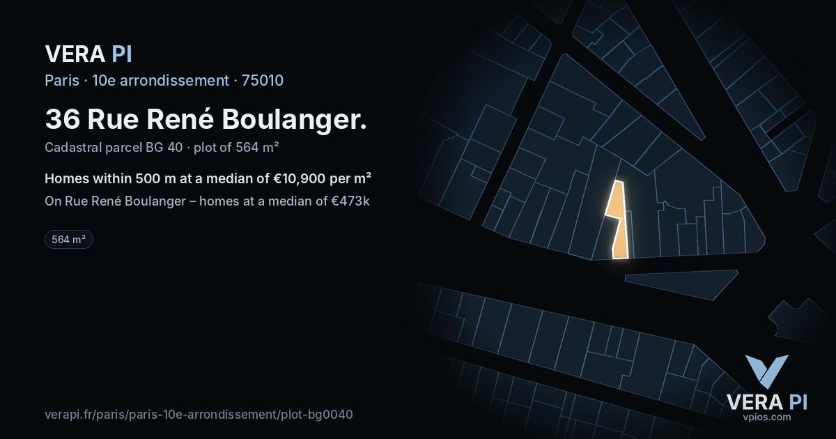 36 Rue René Boulanger, 10e arrondissement at night – the plot lit, the parcels around coloured by the prices near them