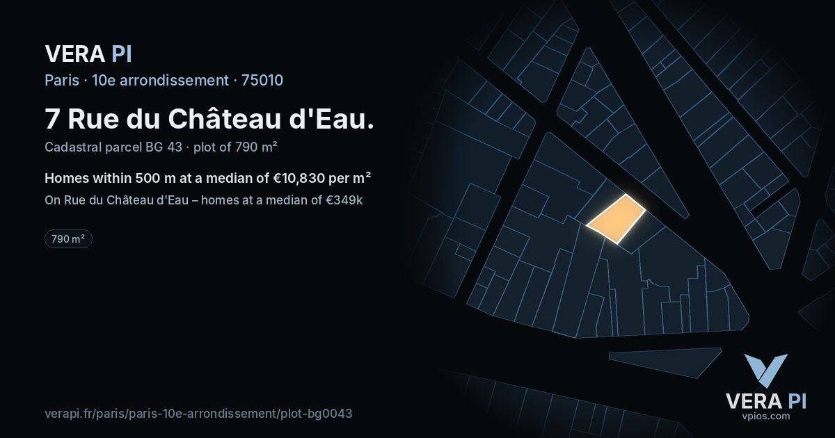 7 Rue du Château d'Eau, 10e arrondissement at night – the plot lit, the parcels around coloured by the prices near them