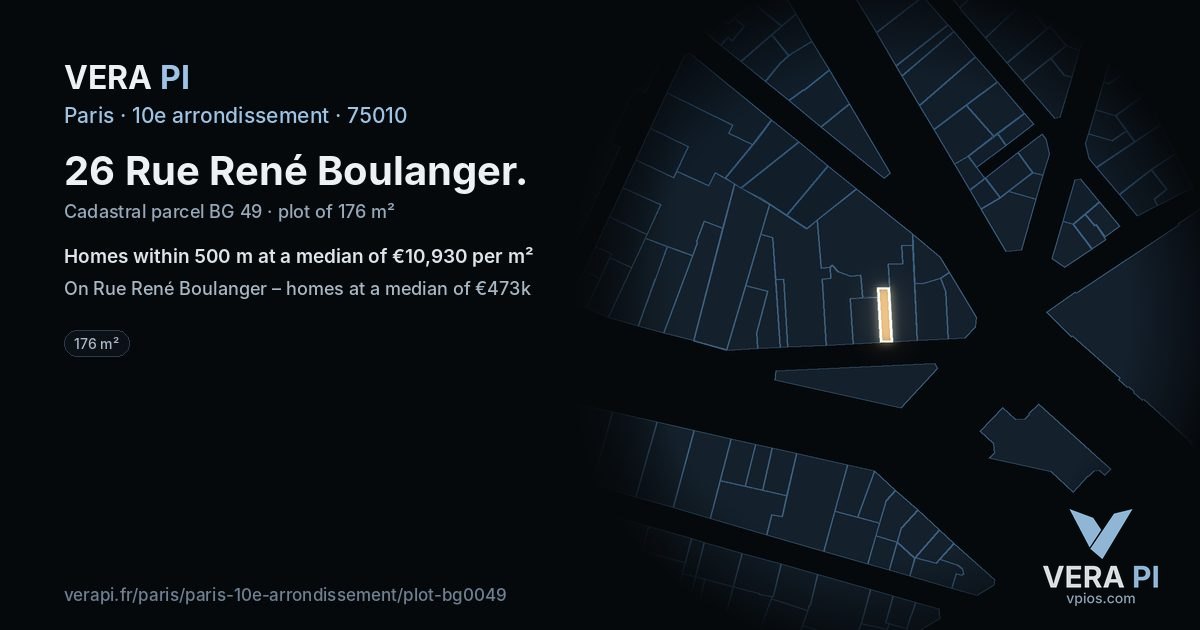26 Rue René Boulanger, 10e arrondissement at night – the plot lit, the parcels around coloured by the prices near them