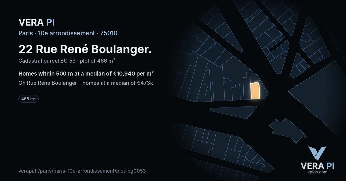 22 Rue René Boulanger, 10e arrondissement at night – the plot lit, the parcels around coloured by the prices near them