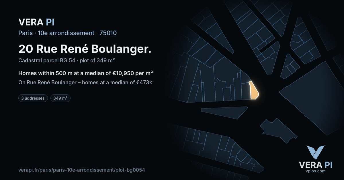 20 Rue René Boulanger, 10e arrondissement at night – the plot lit, the parcels around coloured by the prices near them