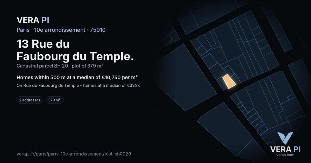 13 Rue du Faubourg du Temple, 10e arrondissement at night – the plot lit, the parcels around coloured by the prices near them