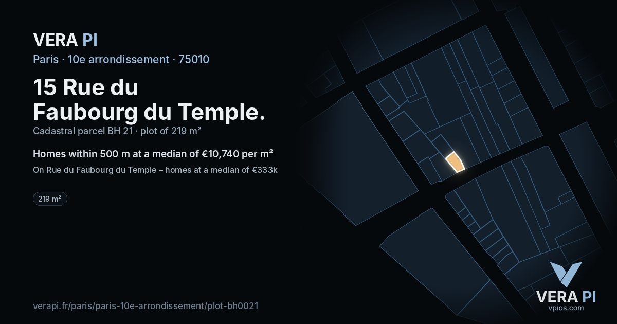 15 Rue du Faubourg du Temple, 10e arrondissement at night – the plot lit, the parcels around coloured by the prices near them