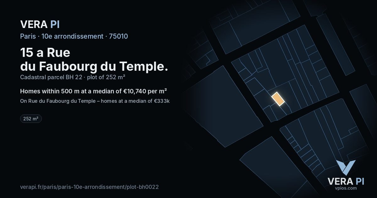 15 a Rue du Faubourg du Temple, 10e arrondissement at night – the plot lit, the parcels around coloured by the prices near them