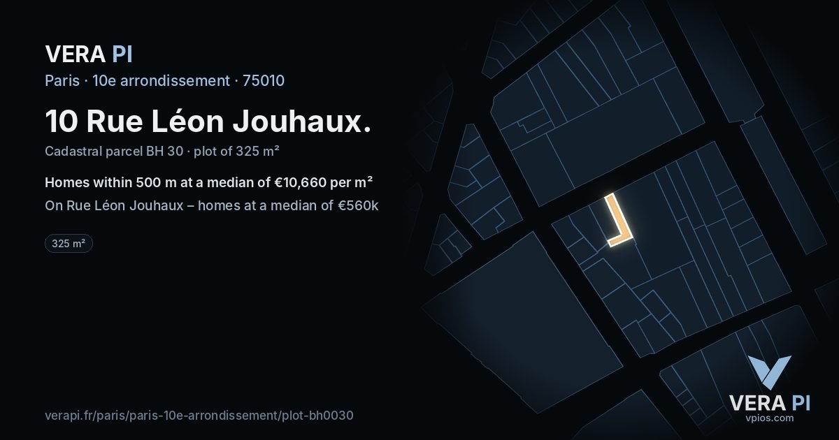 10 Rue Léon Jouhaux, 10e arrondissement at night – the plot lit, the parcels around coloured by the prices near them