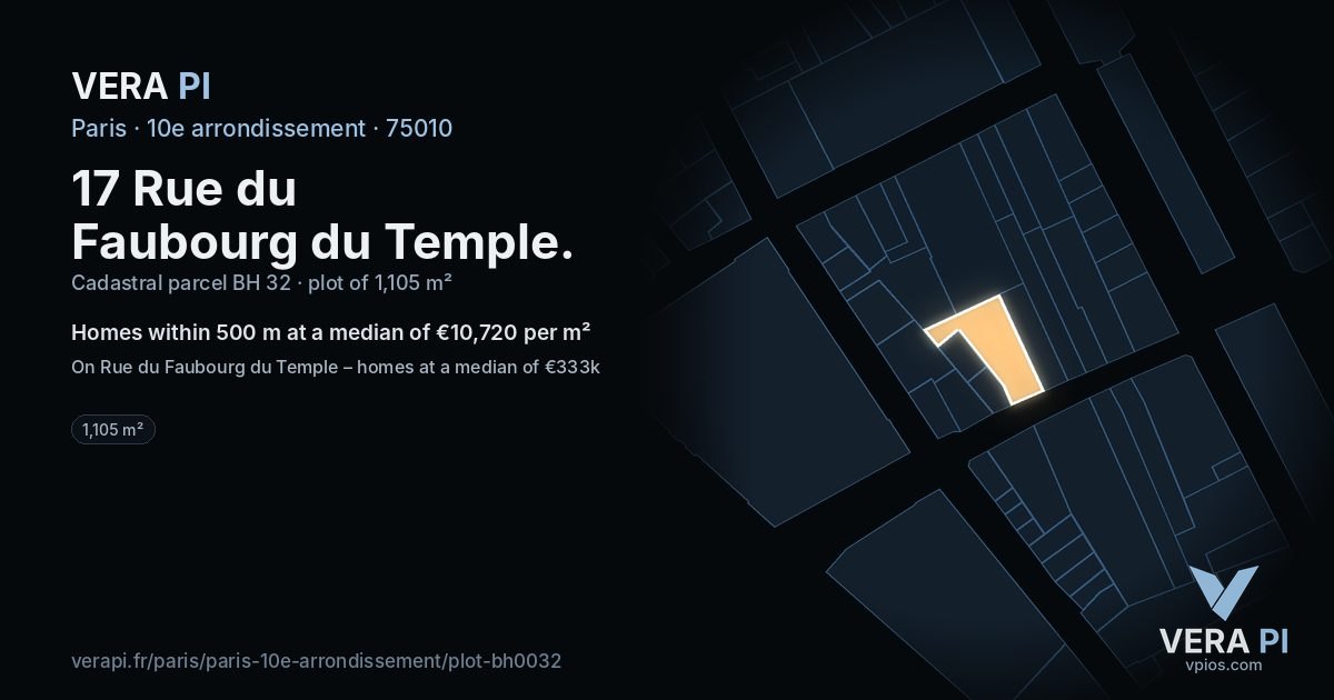 17 Rue du Faubourg du Temple, 10e arrondissement at night – the plot lit, the parcels around coloured by the prices near them
