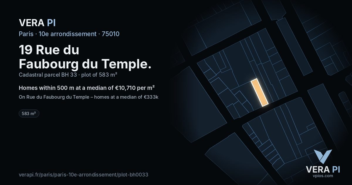 19 Rue du Faubourg du Temple, 10e arrondissement at night – the plot lit, the parcels around coloured by the prices near them