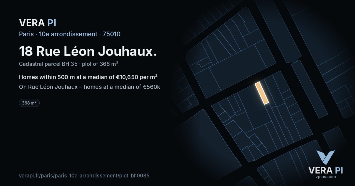 18 Rue Léon Jouhaux, 10e arrondissement at night – the plot lit, the parcels around coloured by the prices near them