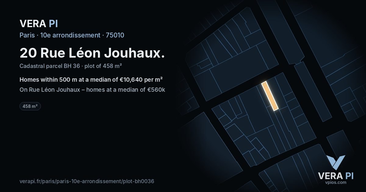 20 Rue Léon Jouhaux, 10e arrondissement at night – the plot lit, the parcels around coloured by the prices near them