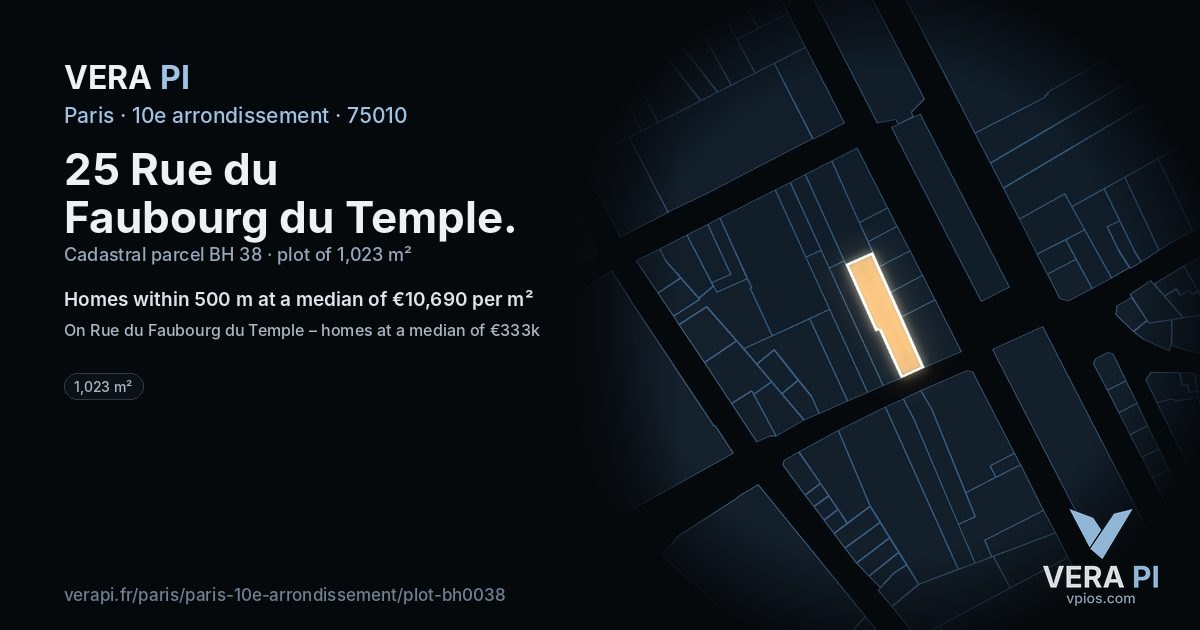 25 Rue du Faubourg du Temple, 10e arrondissement at night – the plot lit, the parcels around coloured by the prices near them