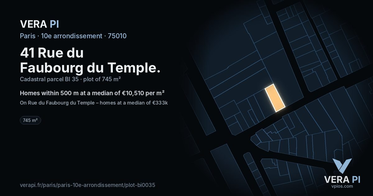 41 Rue du Faubourg du Temple, 10e arrondissement at night – the plot lit, the parcels around coloured by the prices near them