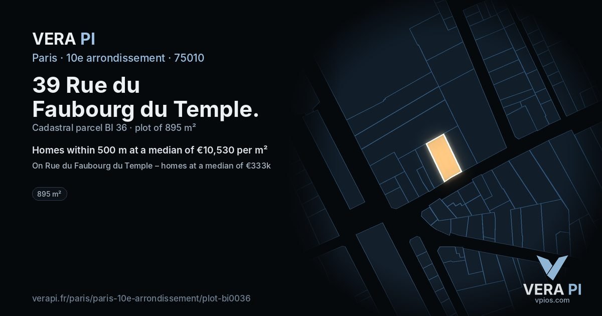 39 Rue du Faubourg du Temple, 10e arrondissement at night – the plot lit, the parcels around coloured by the prices near them