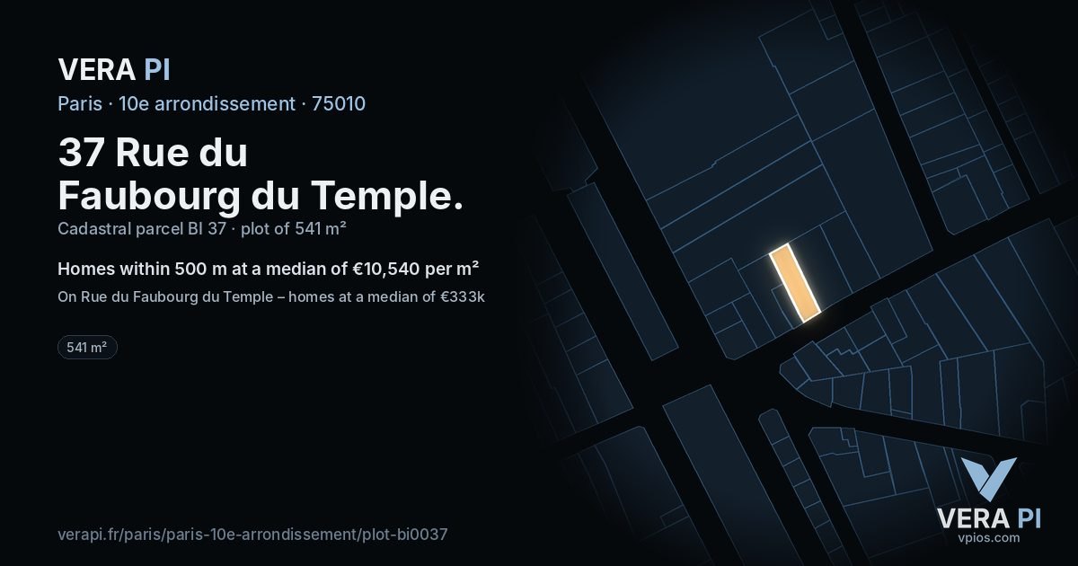 37 Rue du Faubourg du Temple, 10e arrondissement at night – the plot lit, the parcels around coloured by the prices near them