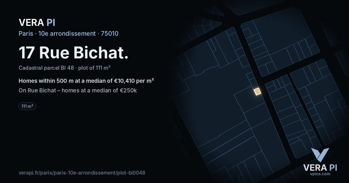 17 Rue Bichat, 10e arrondissement at night – the plot lit, the parcels around coloured by the prices near them