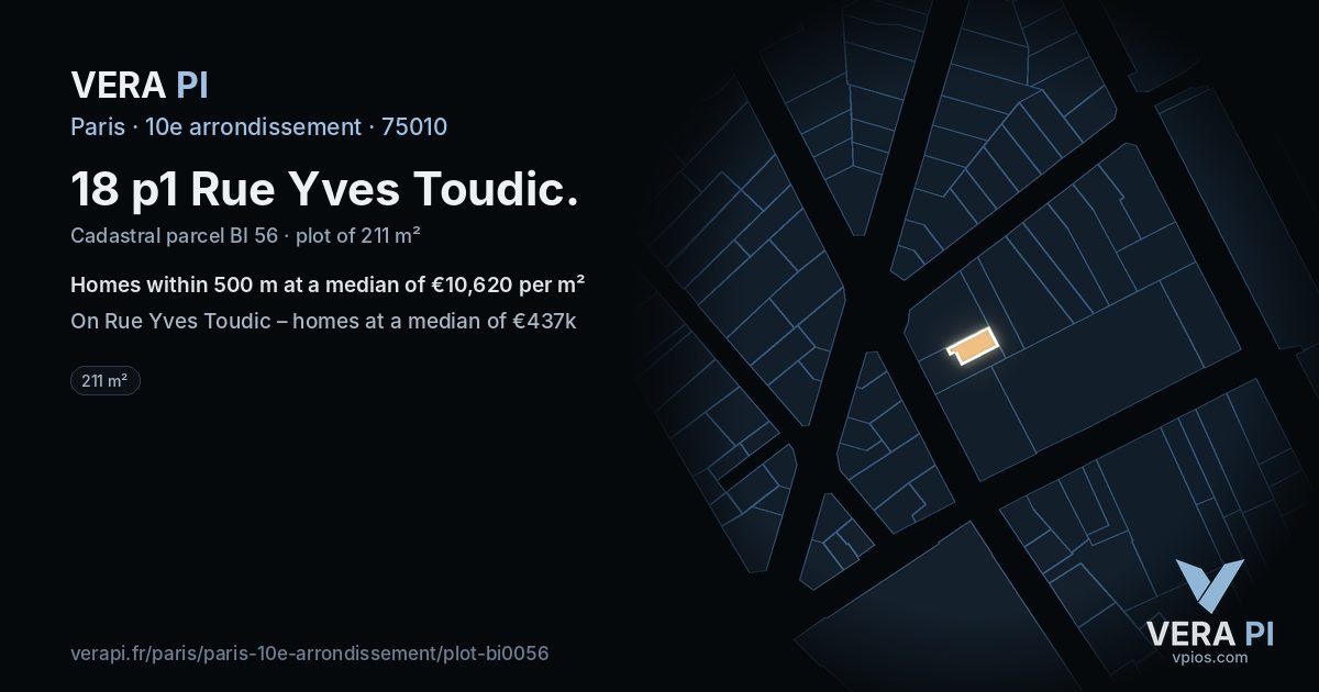 18 p1 Rue Yves Toudic, 10e arrondissement at night – the plot lit, the parcels around coloured by the prices near them
