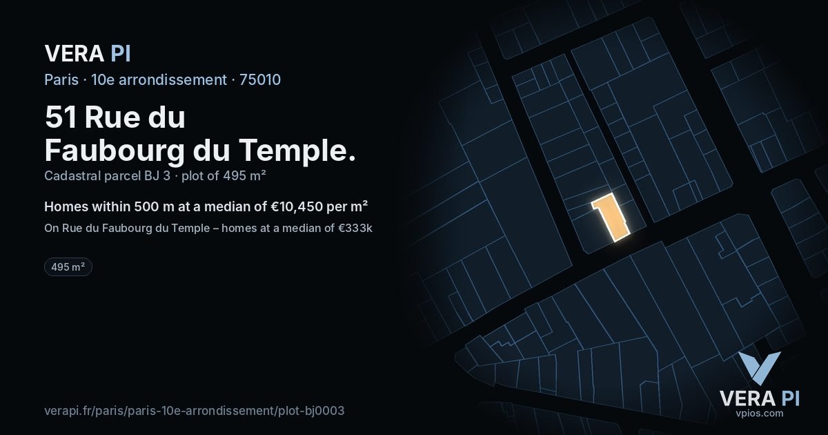 51 Rue du Faubourg du Temple, 10e arrondissement at night – the plot lit, the parcels around coloured by the prices near them