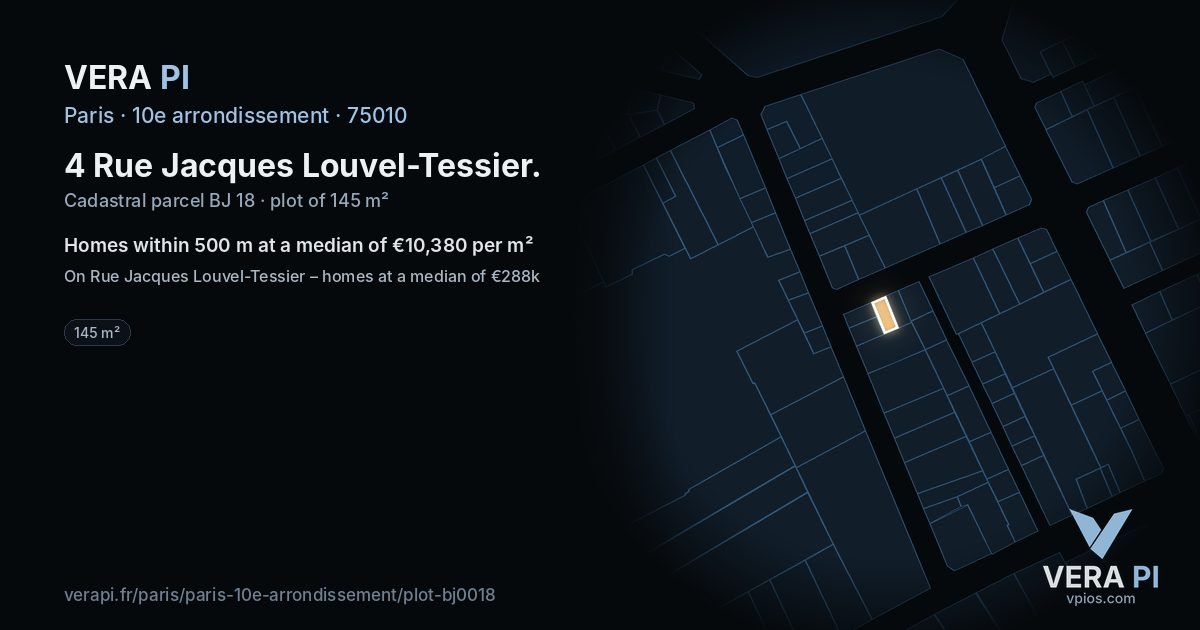 4 Rue Jacques Louvel-Tessier, 10e arrondissement at night – the plot lit, the parcels around coloured by the prices near them