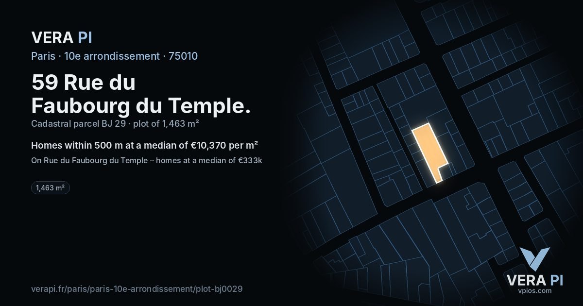59 Rue du Faubourg du Temple, 10e arrondissement at night – the plot lit, the parcels around coloured by the prices near them