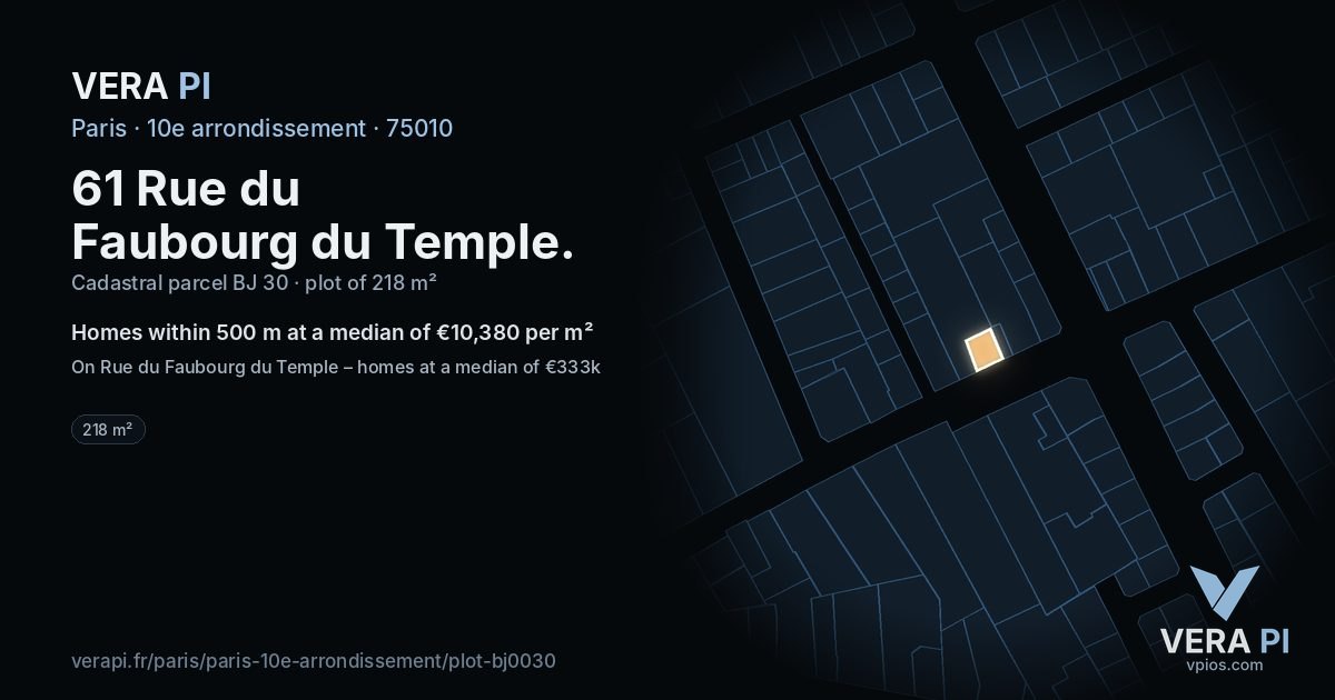 61 Rue du Faubourg du Temple, 10e arrondissement at night – the plot lit, the parcels around coloured by the prices near them