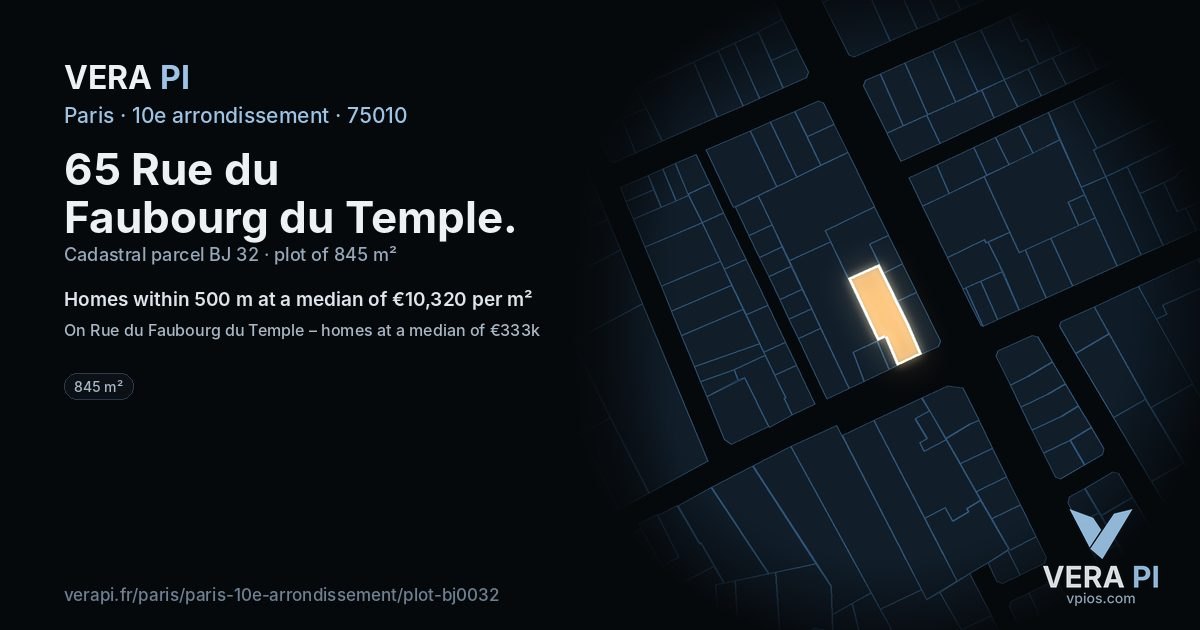 65 Rue du Faubourg du Temple, 10e arrondissement at night – the plot lit, the parcels around coloured by the prices near them