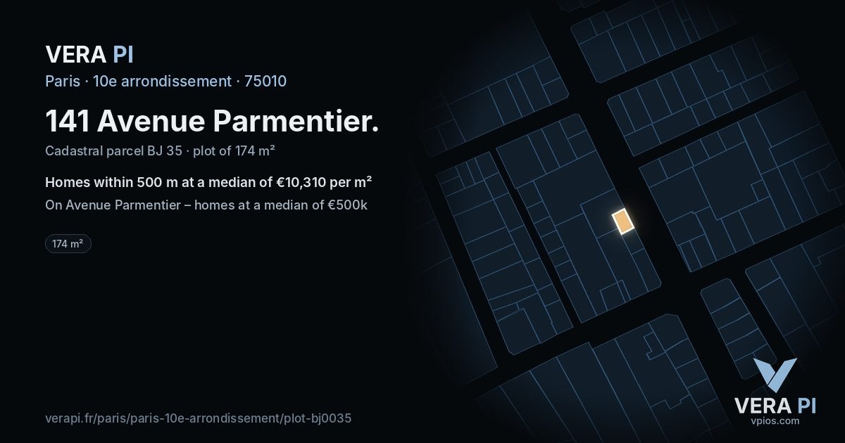 141 Avenue Parmentier, 10e arrondissement at night – the plot lit, the parcels around coloured by the prices near them