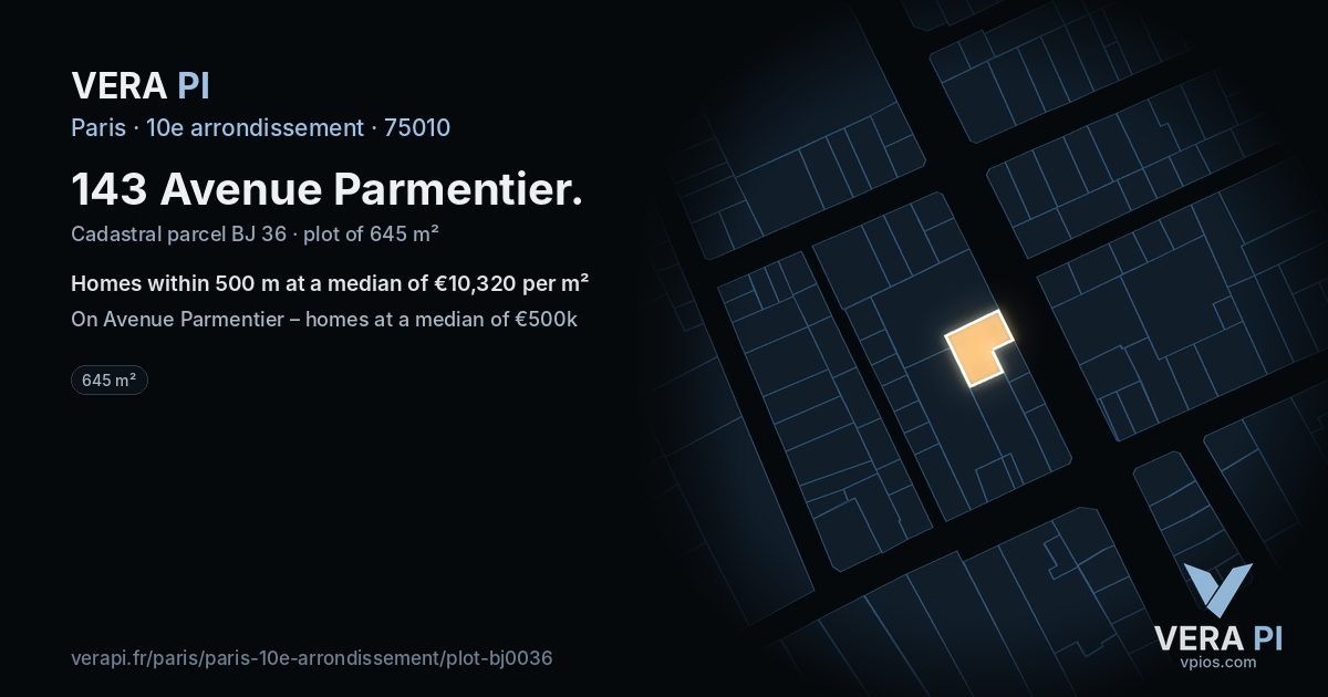143 Avenue Parmentier, 10e arrondissement at night – the plot lit, the parcels around coloured by the prices near them