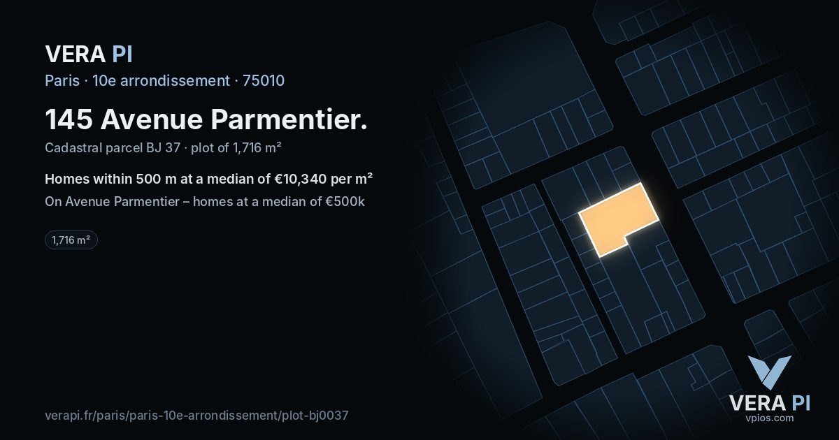 145 Avenue Parmentier, 10e arrondissement at night – the plot lit, the parcels around coloured by the prices near them