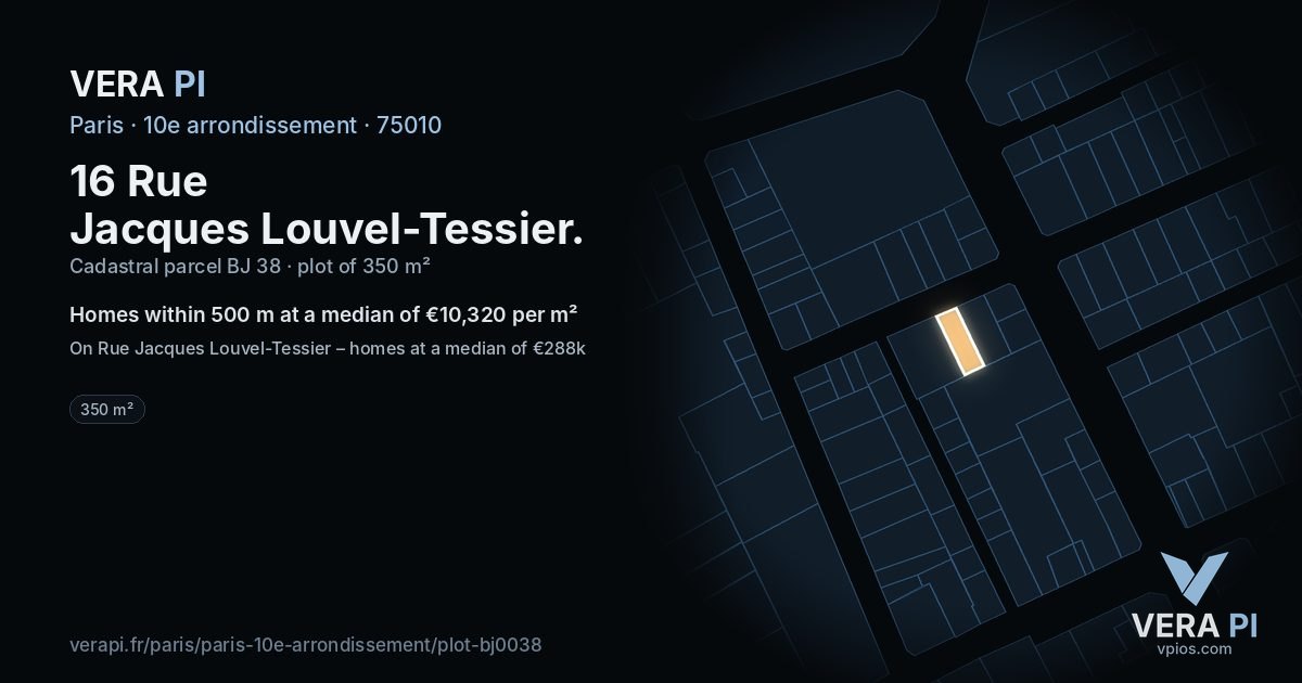 16 Rue Jacques Louvel-Tessier, 10e arrondissement at night – the plot lit, the parcels around coloured by the prices near them