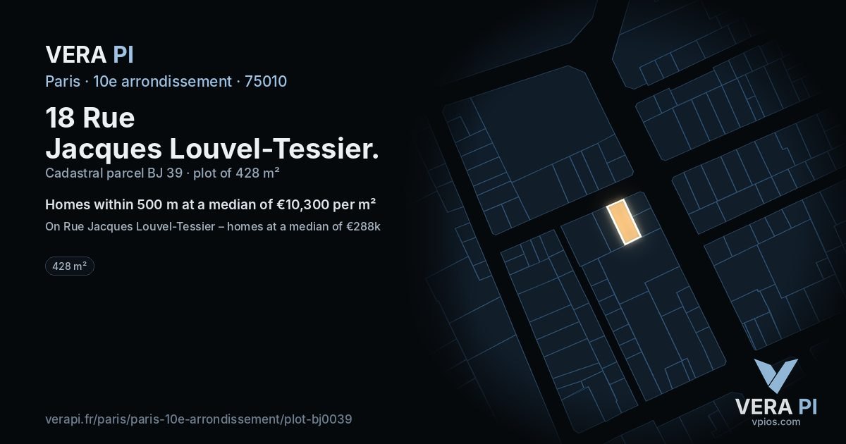 18 Rue Jacques Louvel-Tessier, 10e arrondissement at night – the plot lit, the parcels around coloured by the prices near them