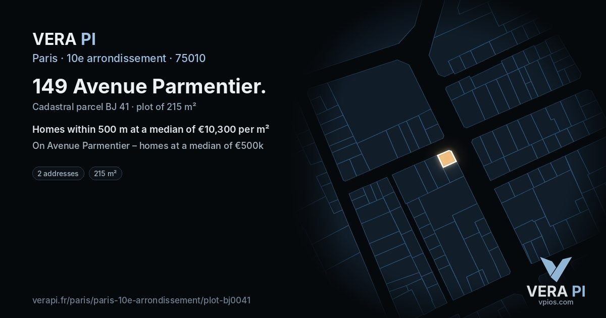 149 Avenue Parmentier, 10e arrondissement at night – the plot lit, the parcels around coloured by the prices near them