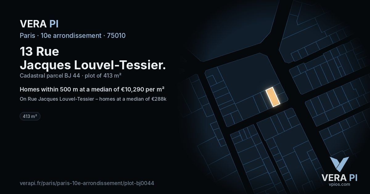 13 Rue Jacques Louvel-Tessier, 10e arrondissement at night – the plot lit, the parcels around coloured by the prices near them
