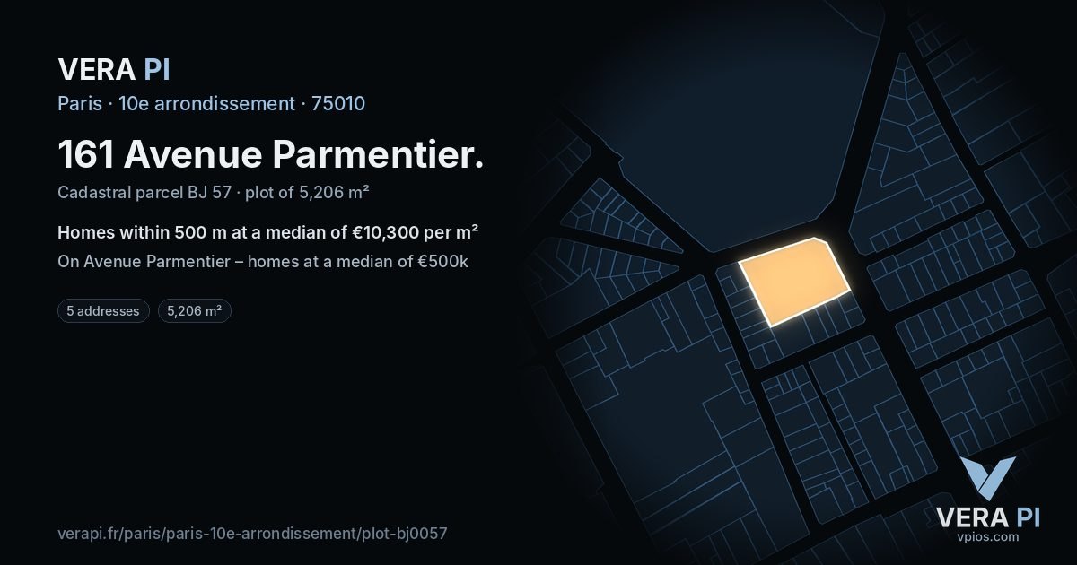 161 Avenue Parmentier, 10e arrondissement at night – the plot lit, the parcels around coloured by the prices near them