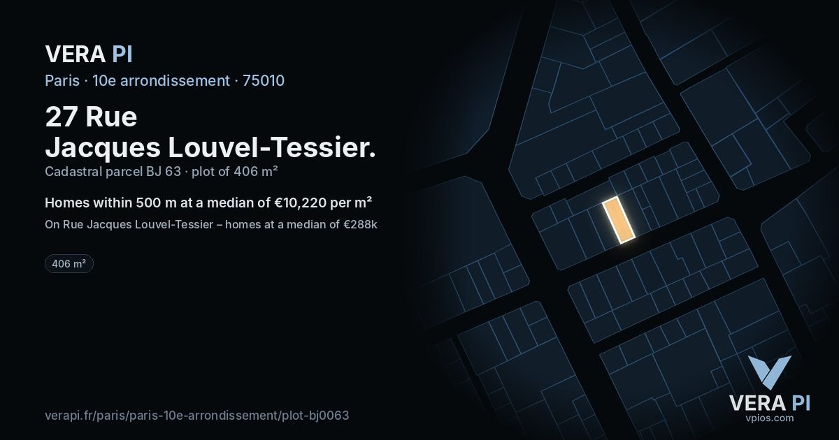 27 Rue Jacques Louvel-Tessier, 10e arrondissement at night – the plot lit, the parcels around coloured by the prices near them