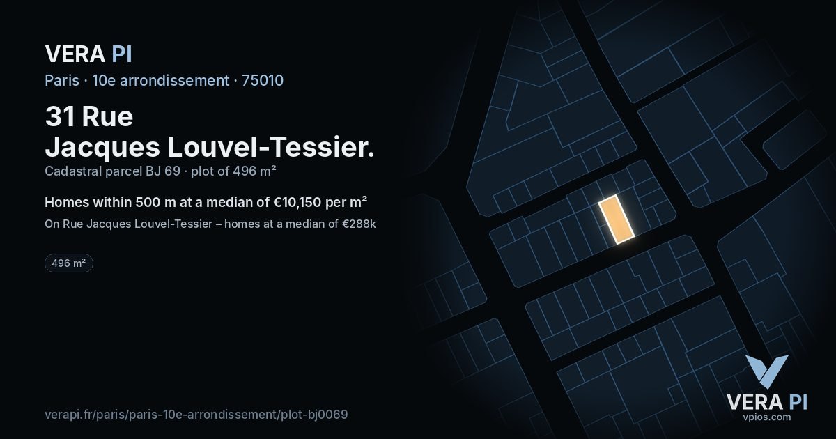 31 Rue Jacques Louvel-Tessier, 10e arrondissement at night – the plot lit, the parcels around coloured by the prices near them