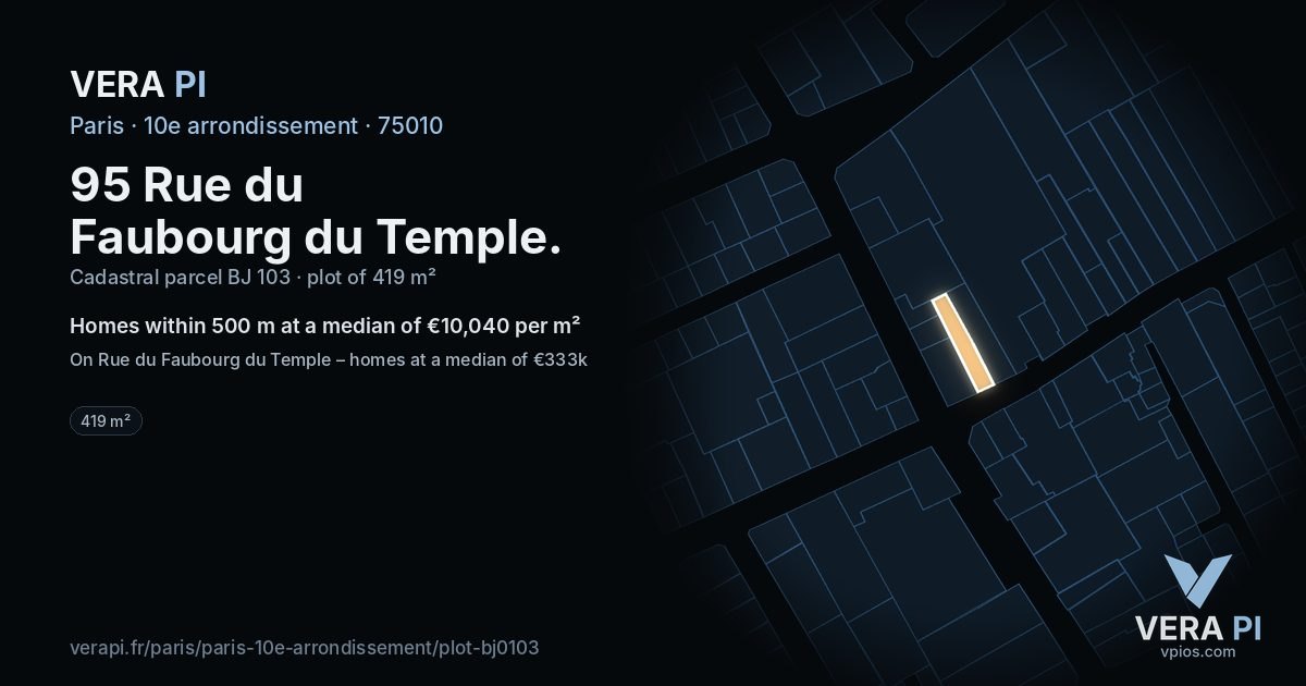 95 Rue du Faubourg du Temple, 10e arrondissement at night – the plot lit, the parcels around coloured by the prices near them