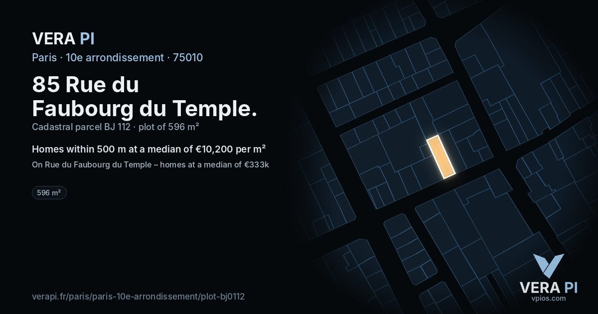 85 Rue du Faubourg du Temple, 10e arrondissement at night – the plot lit, the parcels around coloured by the prices near them