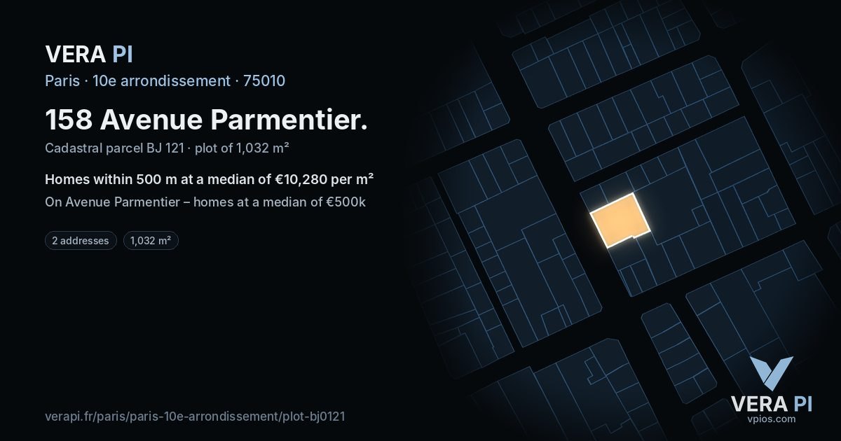 158 Avenue Parmentier, 10e arrondissement at night – the plot lit, the parcels around coloured by the prices near them