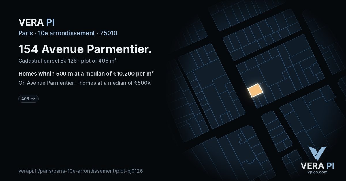154 Avenue Parmentier, 10e arrondissement at night – the plot lit, the parcels around coloured by the prices near them