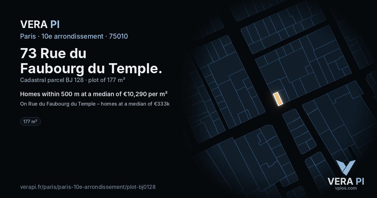 73 Rue du Faubourg du Temple, 10e arrondissement at night – the plot lit, the parcels around coloured by the prices near them