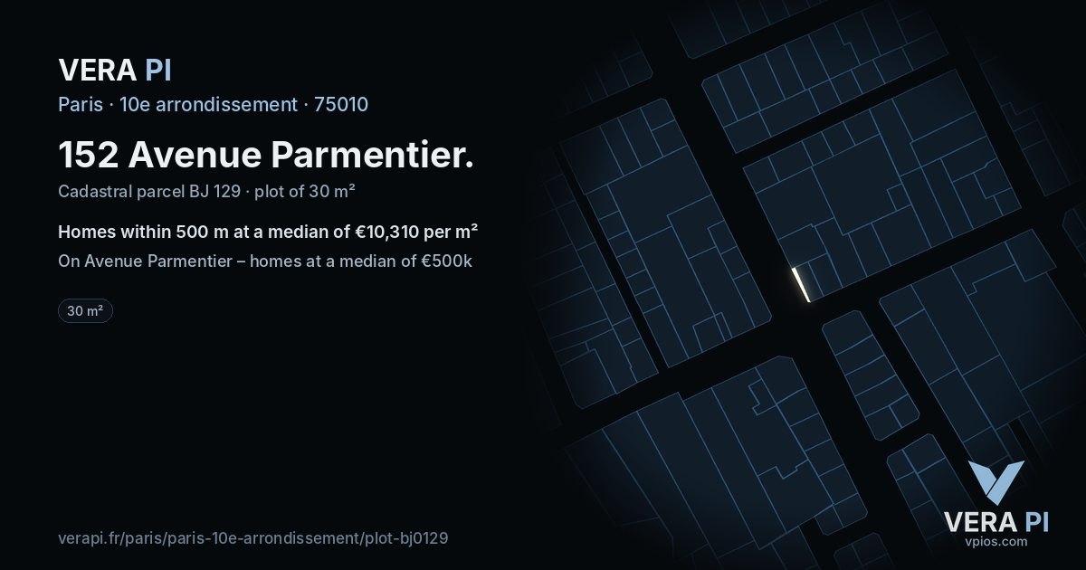 152 Avenue Parmentier, 10e arrondissement at night – the plot lit, the parcels around coloured by the prices near them