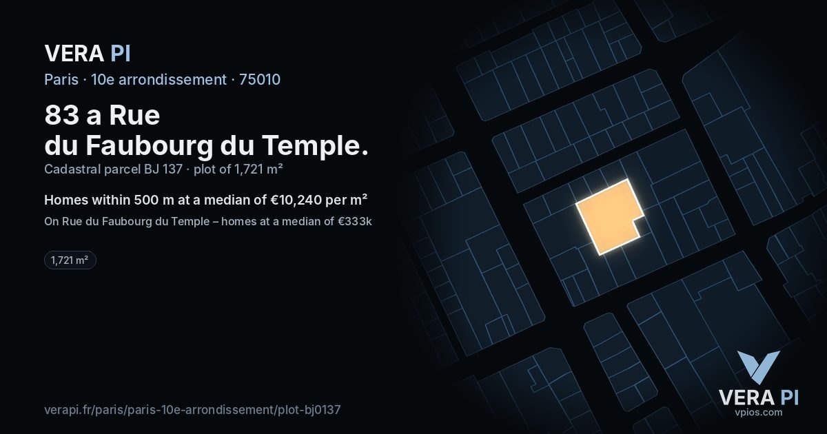 83 a Rue du Faubourg du Temple, 10e arrondissement at night – the plot lit, the parcels around coloured by the prices near them