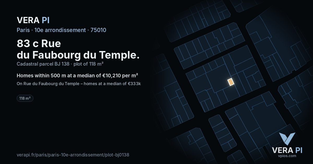 83 c Rue du Faubourg du Temple, 10e arrondissement at night – the plot lit, the parcels around coloured by the prices near them