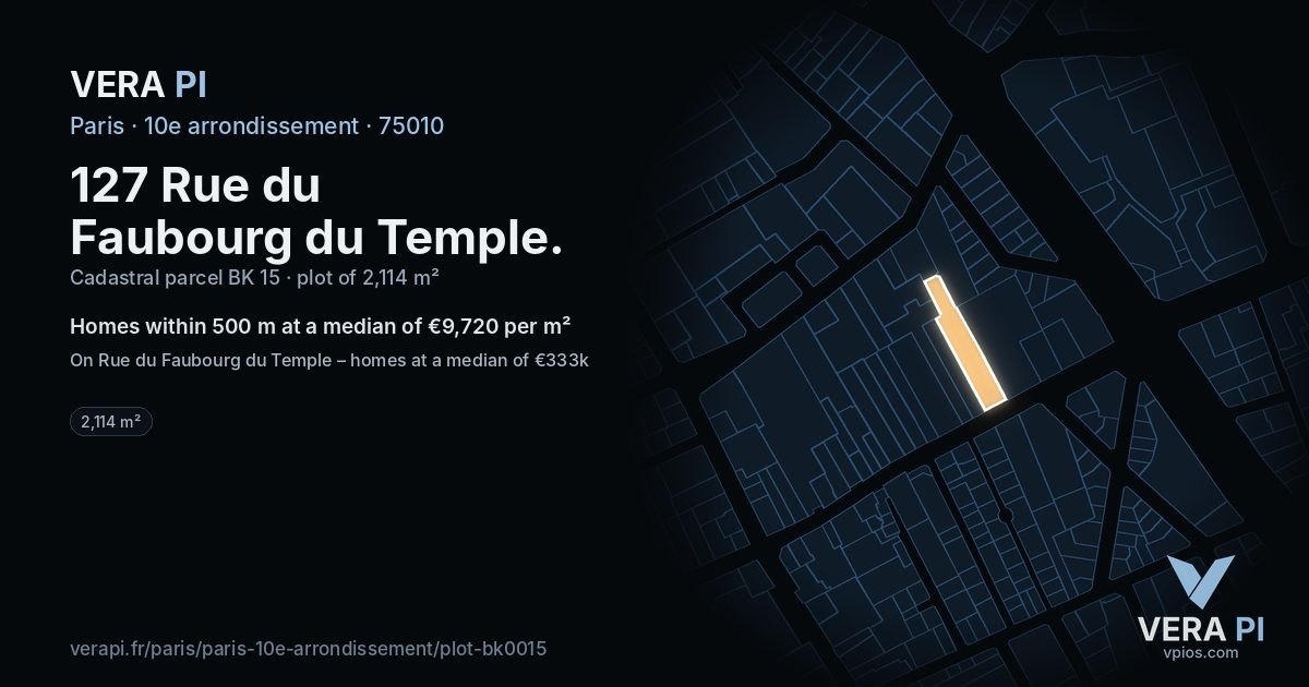 127 Rue du Faubourg du Temple, 10e arrondissement at night – the plot lit, the parcels around coloured by the prices near them