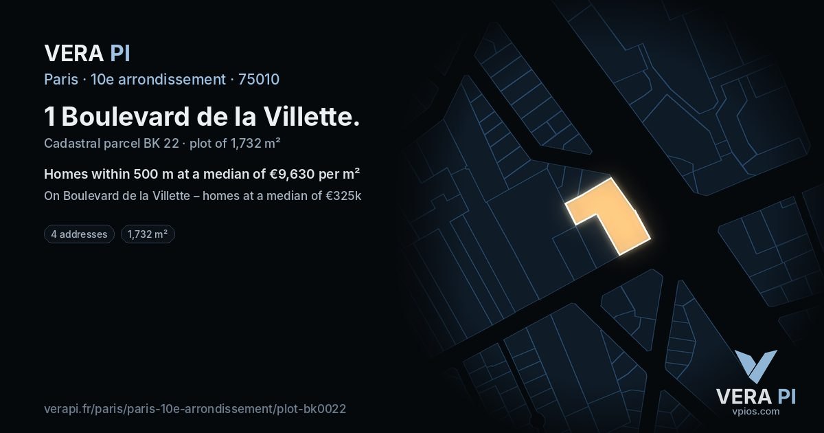 1 Boulevard de la Villette, 10e arrondissement at night – the plot lit, the parcels around coloured by the prices near them