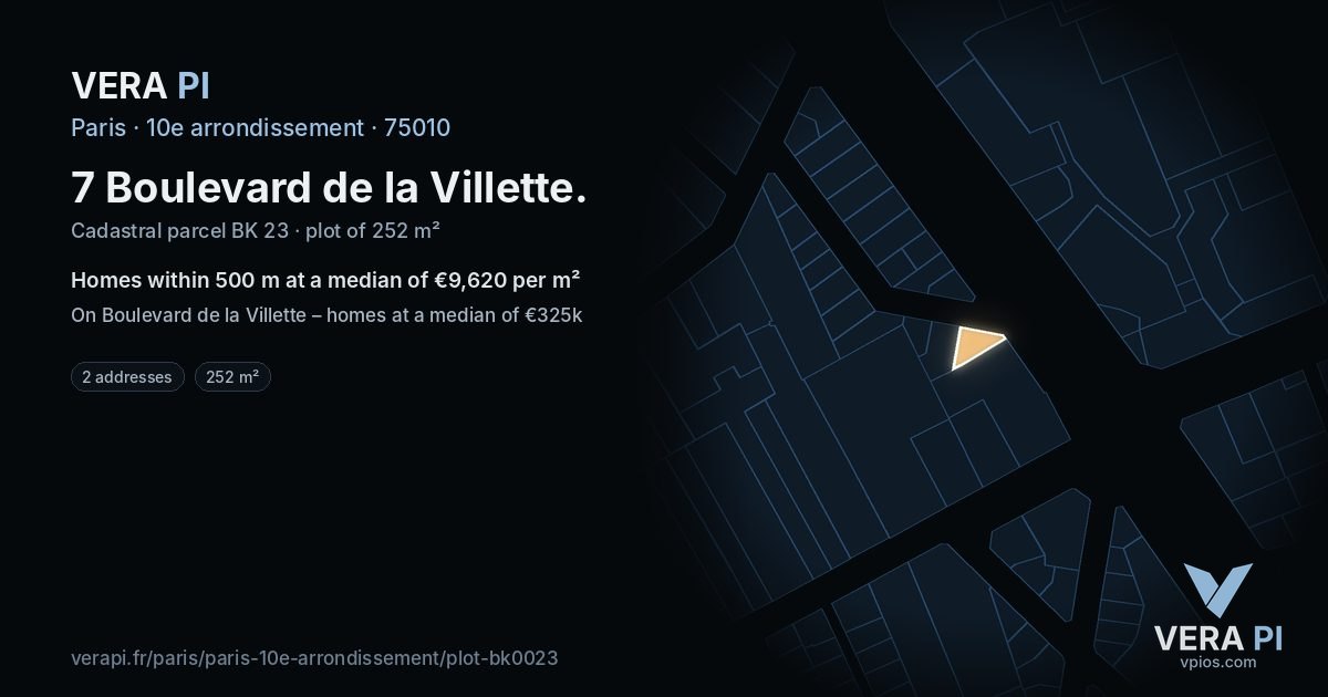 7 Boulevard de la Villette, 10e arrondissement at night – the plot lit, the parcels around coloured by the prices near them