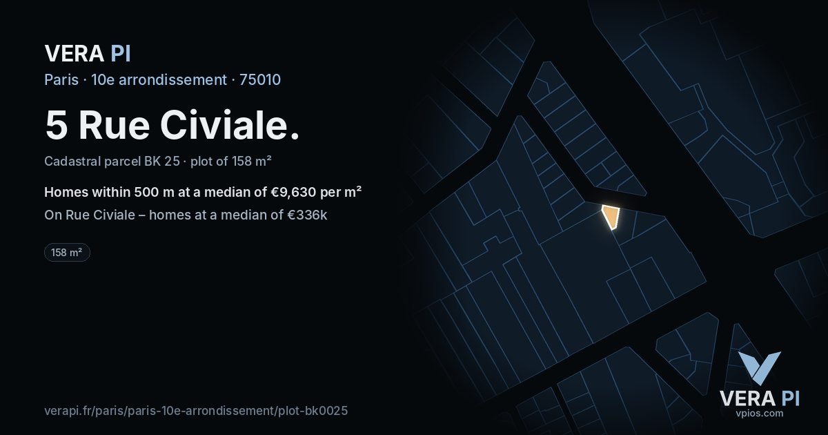 5 Rue Civiale, 10e arrondissement at night – the plot lit, the parcels around coloured by the prices near them