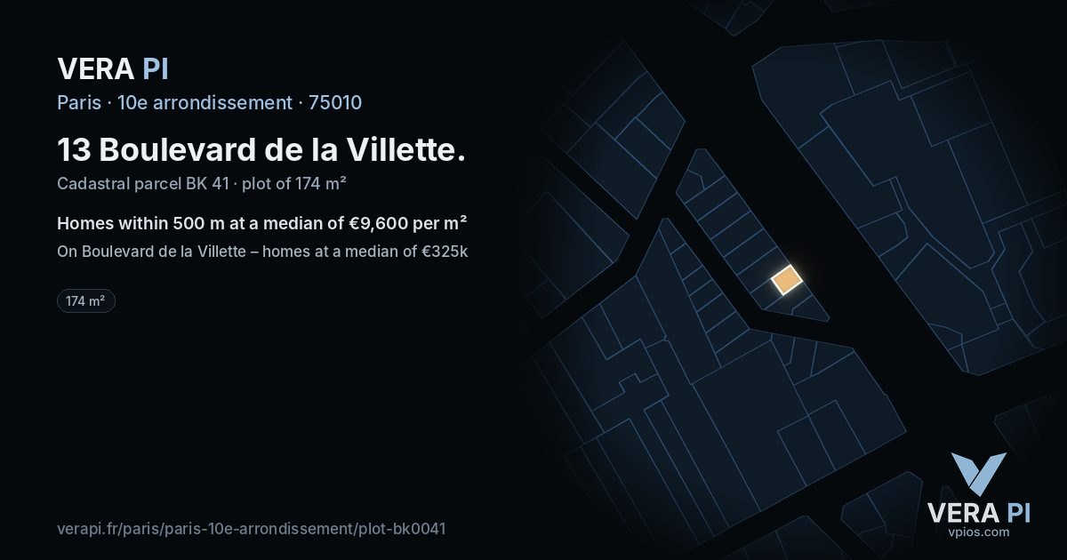 13 Boulevard de la Villette, 10e arrondissement at night – the plot lit, the parcels around coloured by the prices near them