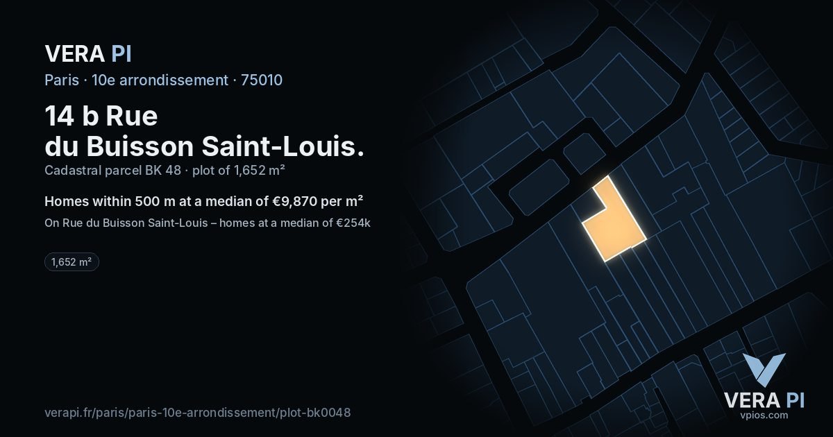 14 b Rue du Buisson Saint-Louis, 10e arrondissement at night – the plot lit, the parcels around coloured by the prices near them