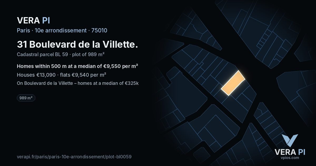 31 Boulevard de la Villette, 10e arrondissement at night – the plot lit, the parcels around coloured by the prices near them