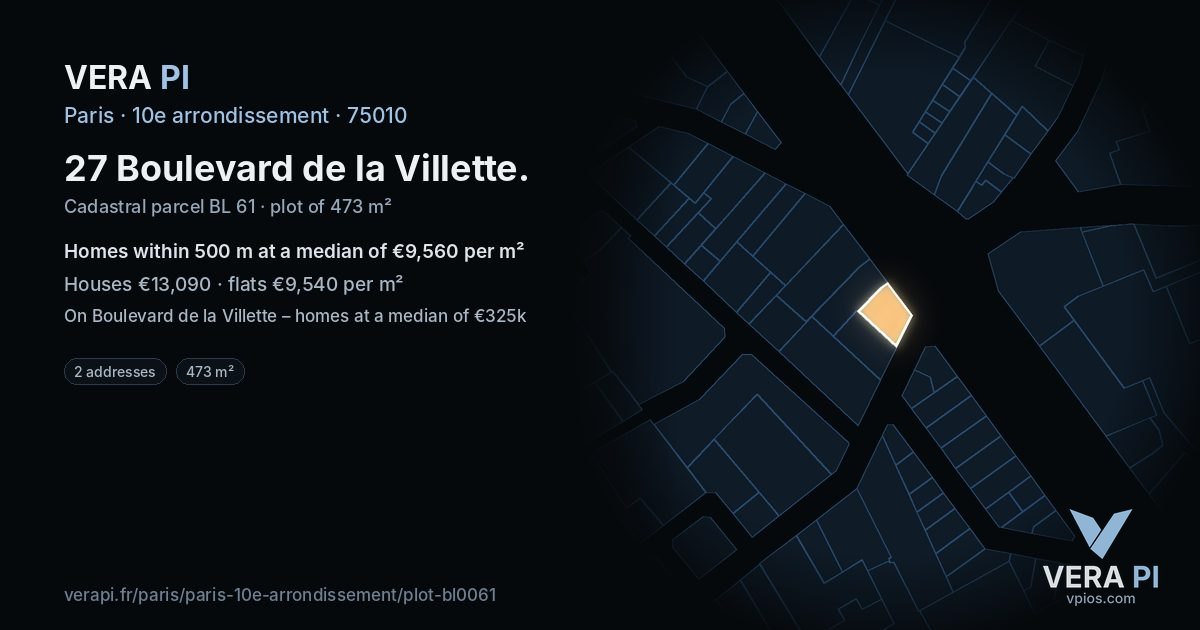 27 Boulevard de la Villette, 10e arrondissement at night – the plot lit, the parcels around coloured by the prices near them